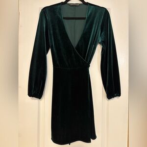 Zara Deep Green Velvet Long Sleeve Wrap Dress